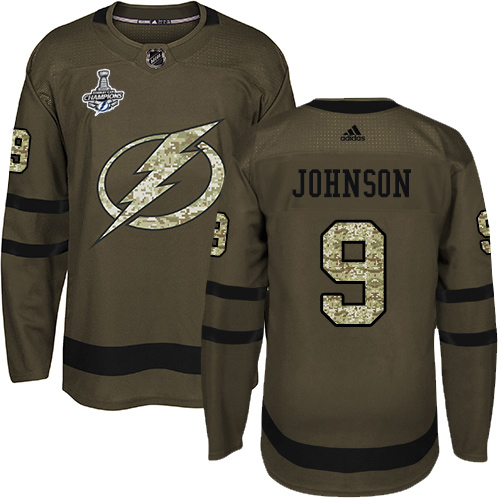 Men Adidas Tampa Bay Lightning #9 Tyler Johnson Green Salute to Service 2020 Stanley Cup Champions Stitched NHL Jersey->tampa bay lightning->NHL Jersey